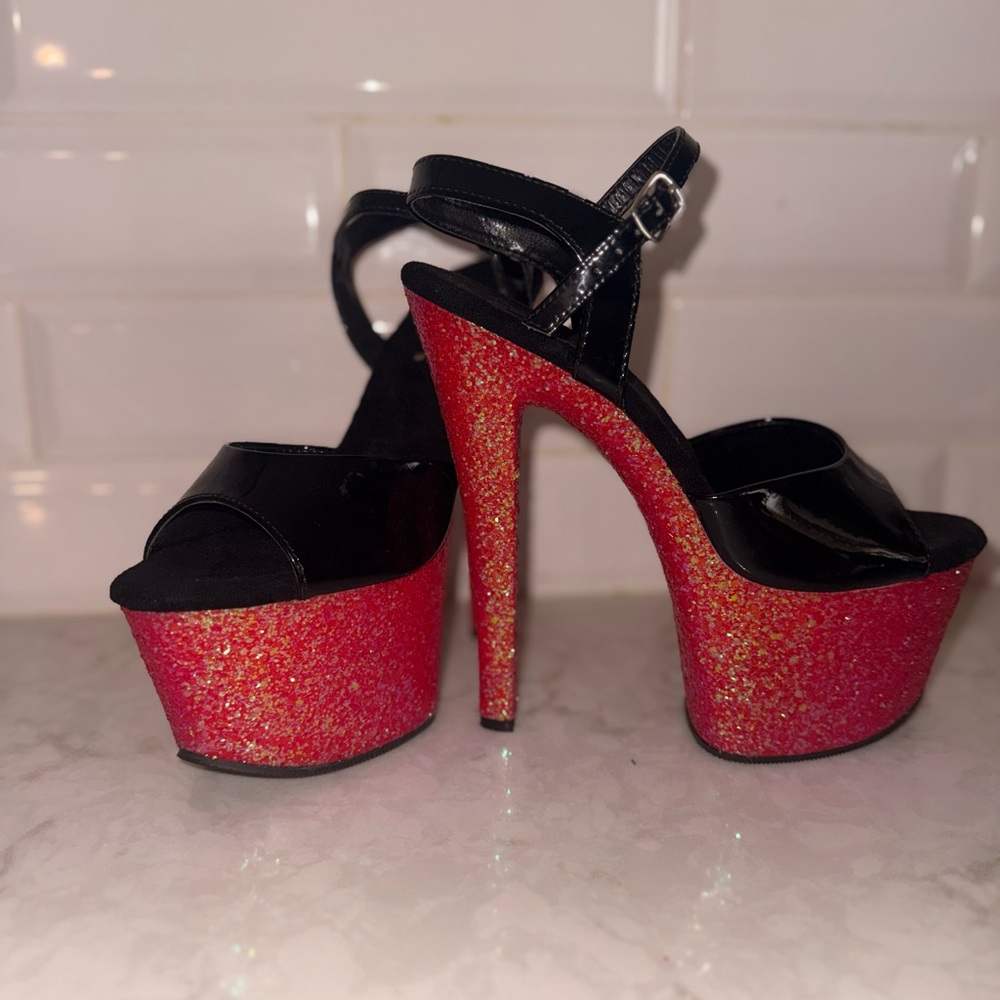 Platform High Heel with Red Glitter Platform